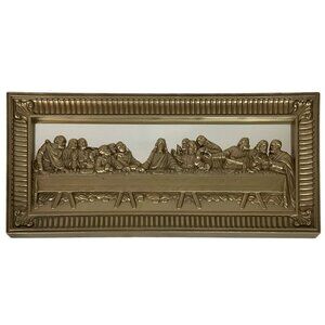 Homco Last Supper Mirror Wall Art Gold-Toned Plastic Framed Religious Home Decor